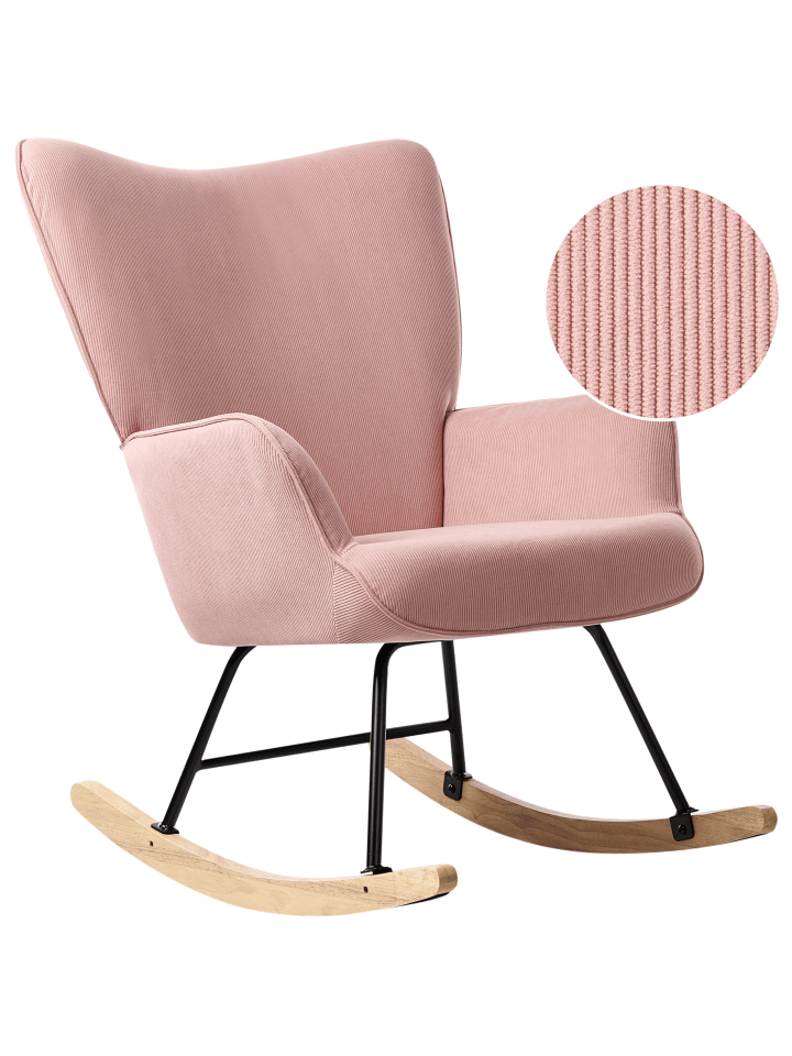 Beliani Schaukelsessel ARSET in Rosa/Schwarz/Heller Holzfarbton günstig kaufen onesize