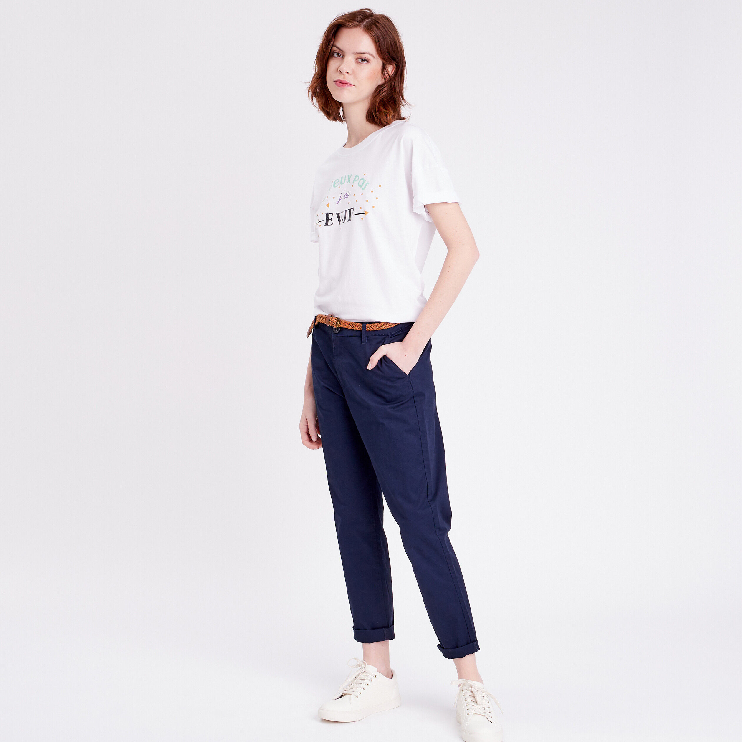 T-shirt oversize col rond blanc femme | Cache Cache