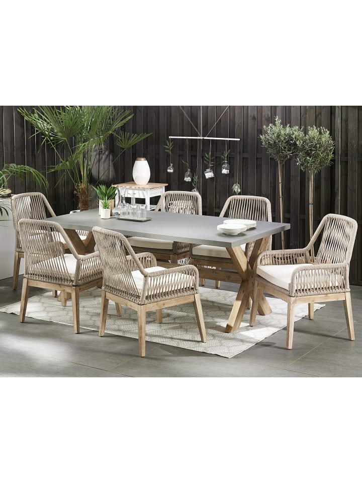 Beliani 7-tlg Gartentisch Set OLBIA in Grau/Beige/Heller Holzfarbton günstig kaufen onesize