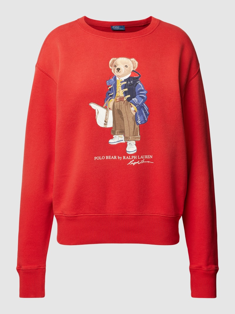 Sweatshirt mit Label-Print Modell 'BEAR' in hellrot