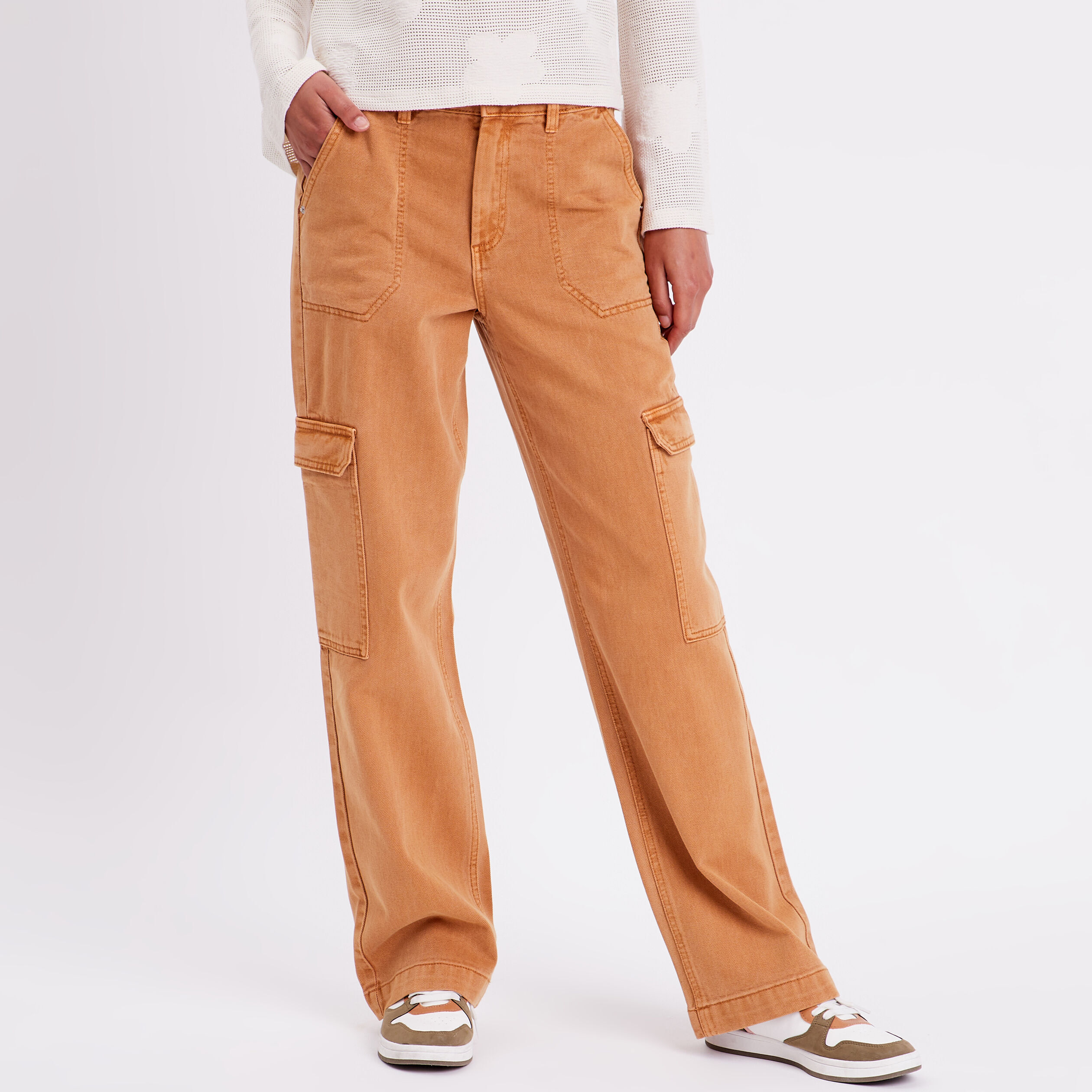 Pantalon cargo jambes larges marron femme | Cache Cache