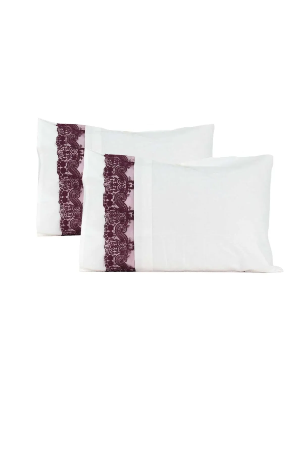 Elart  Bettbezug-Set für Doppelbett, 100 % natürliche Baumwolle, Spitze, 4 Kissen, 6 Teile, Türkis-Pflaume