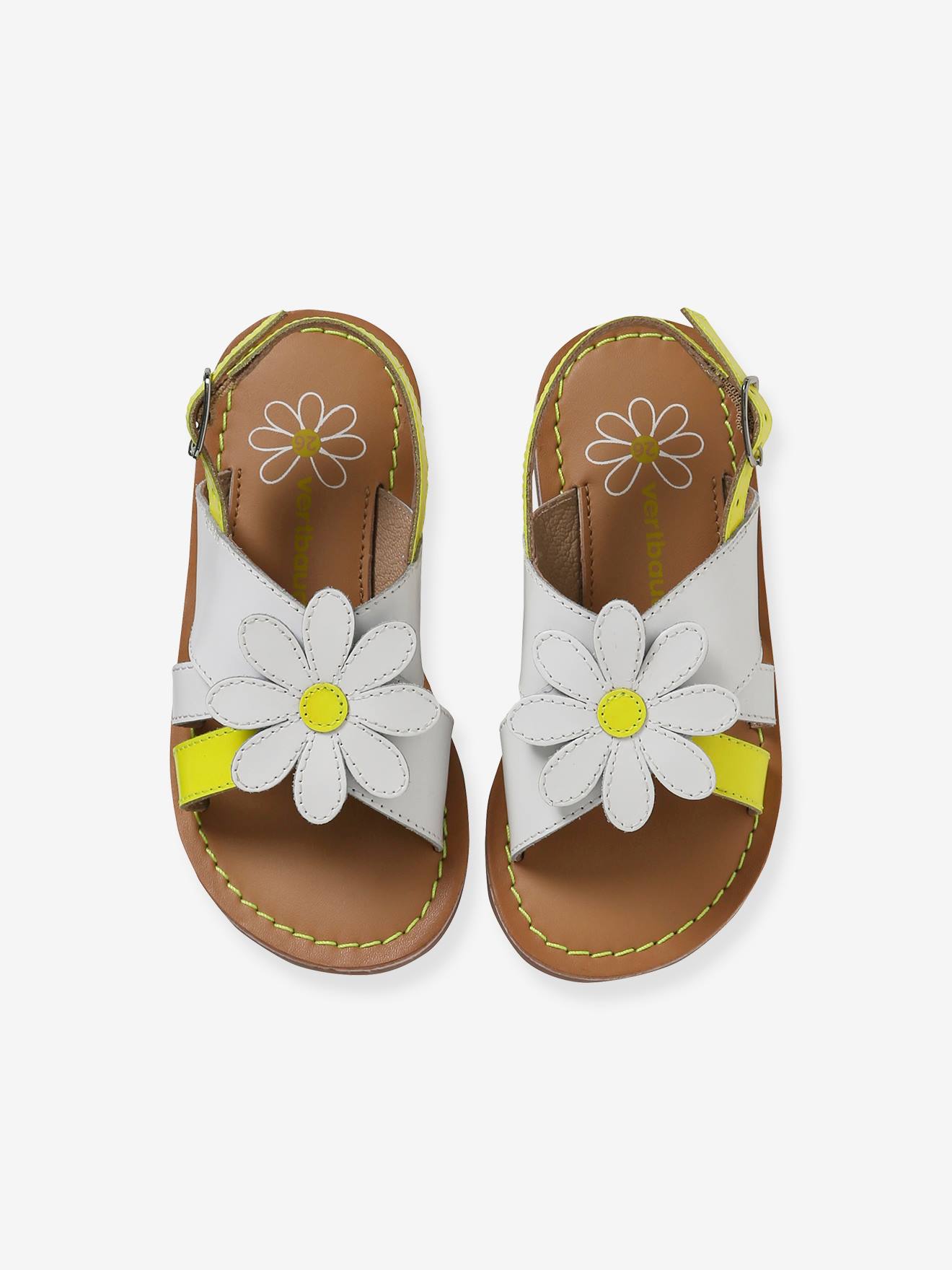 Sandales cuir et cuir fluo fille blanc