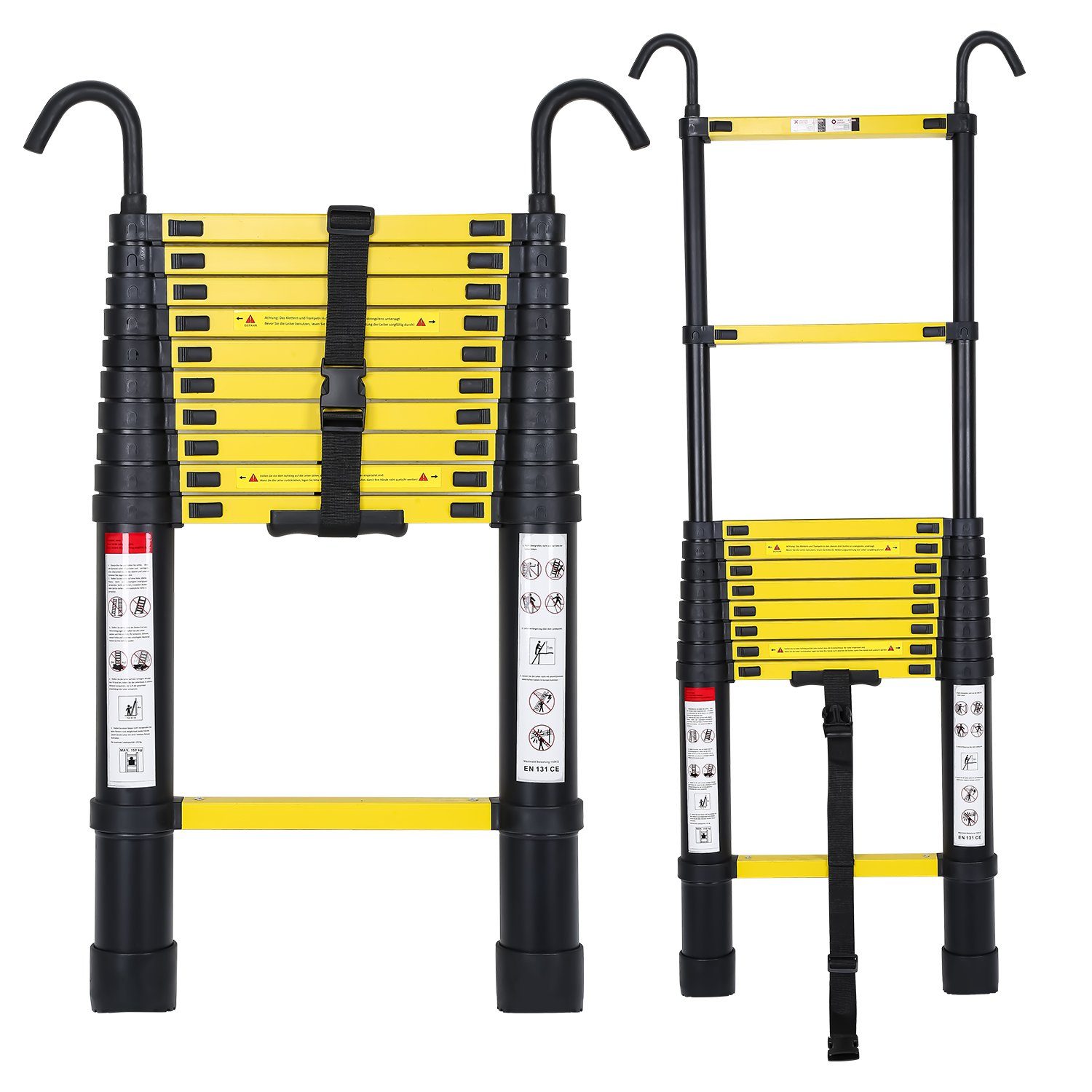 Gimisgu Teleskopleiter Teleskopleiter Alu 3.2m Ausziehleiter mit haken Anlegeleiter