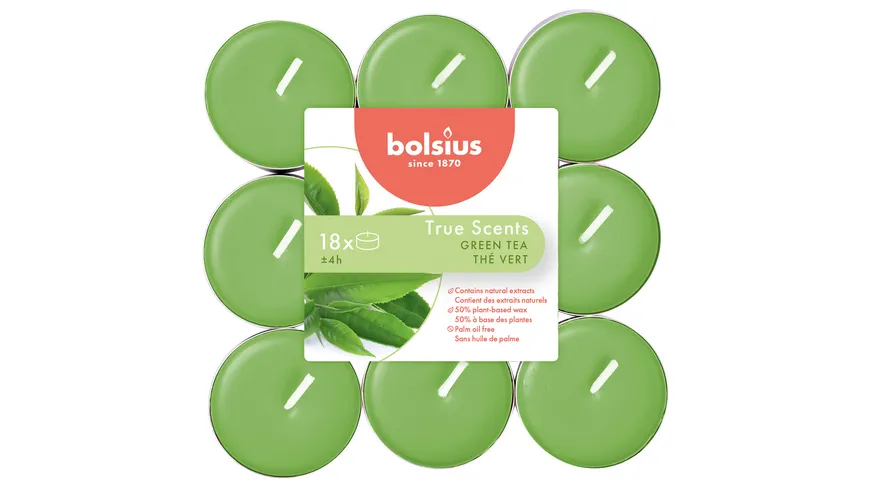 bolsius Duft-Teelichte True Scents 4h 18er Pack Grüner Tee Grüner Tee