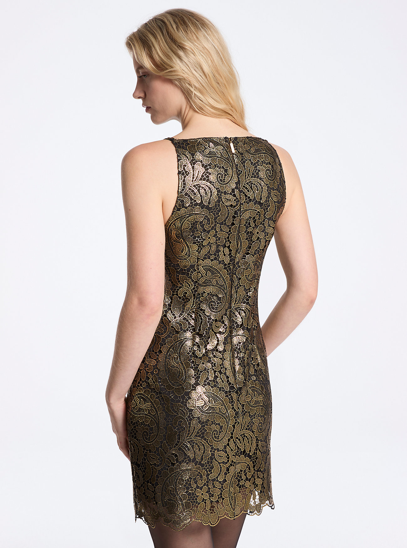 Metallisk Paisley Blonde Minikjole - ANTIKK GULL