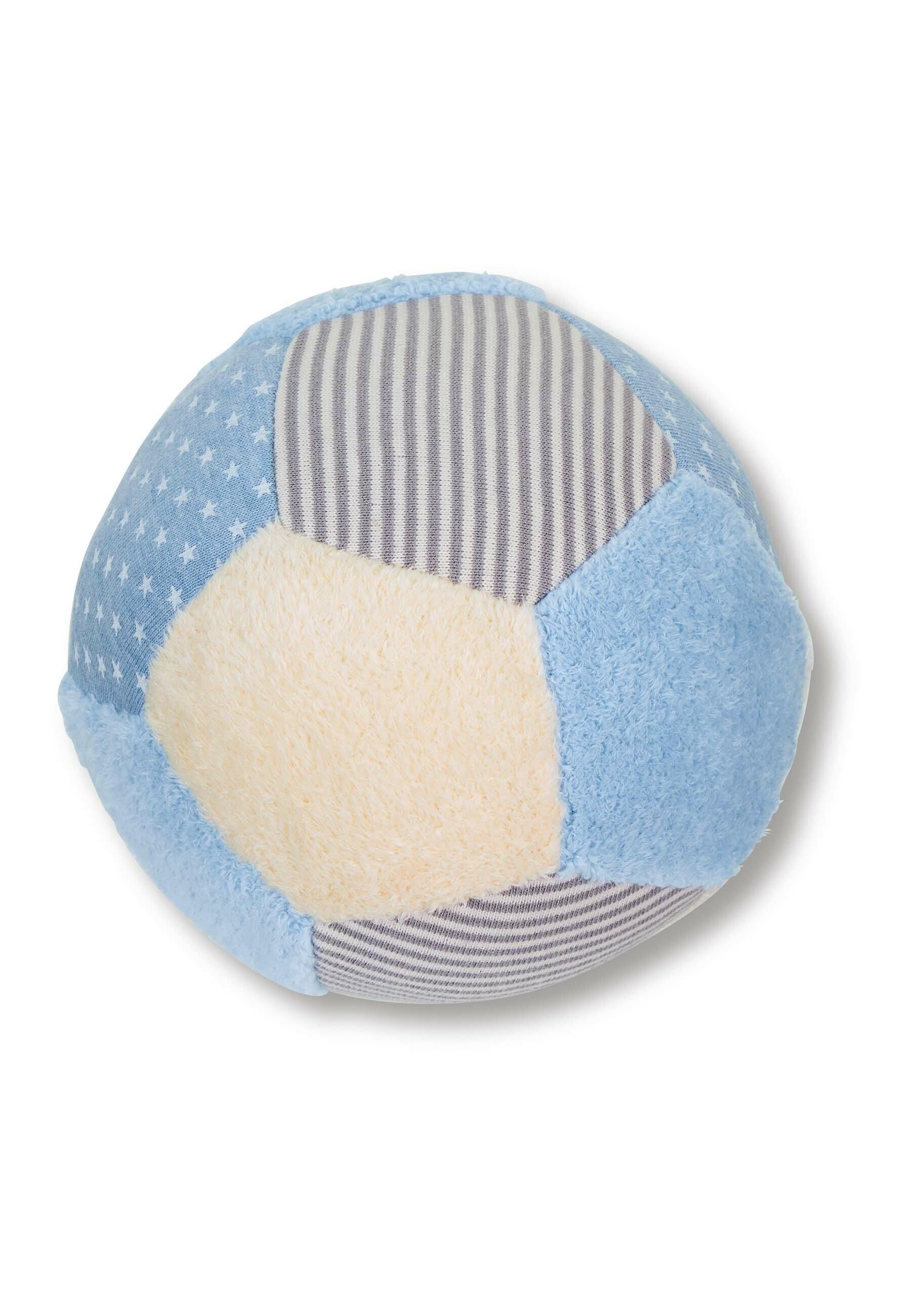 Ball aus Stoff in Bleu/ecru, 11 cm groß mit Rassel