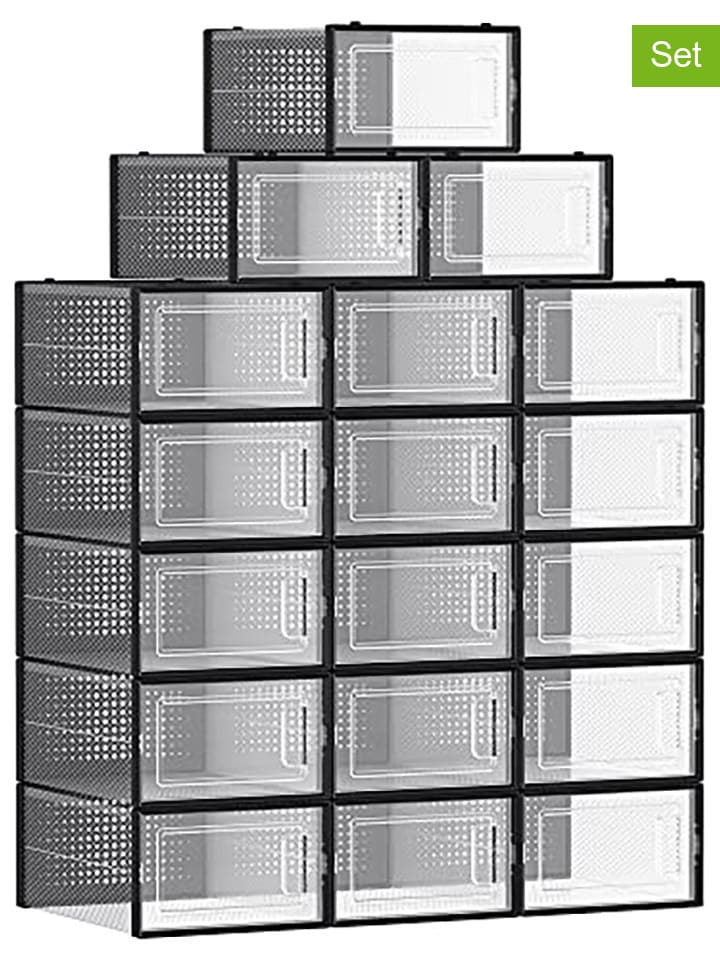 Songmics 18er-Set: Schuhboxen in Transparent/ Schwarz - (B)23 x (H)14 x (T)33,3 cm günstig kaufen onesize