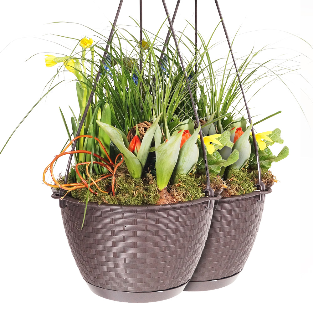 Powertec Garden Hängeampel in Rattanoptik, Braun - 2er Set