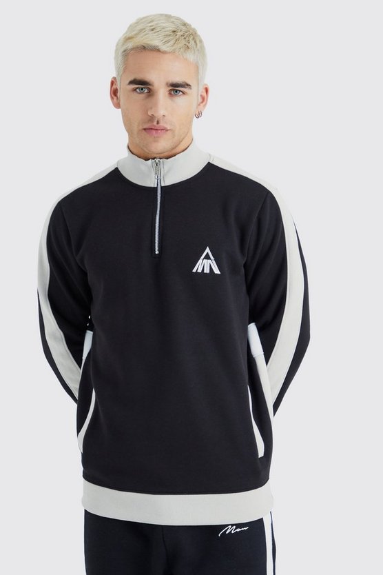 Man Sweatshirt mit Trichterkragen, Seitenstreifen und 1/4 Reißverschluss