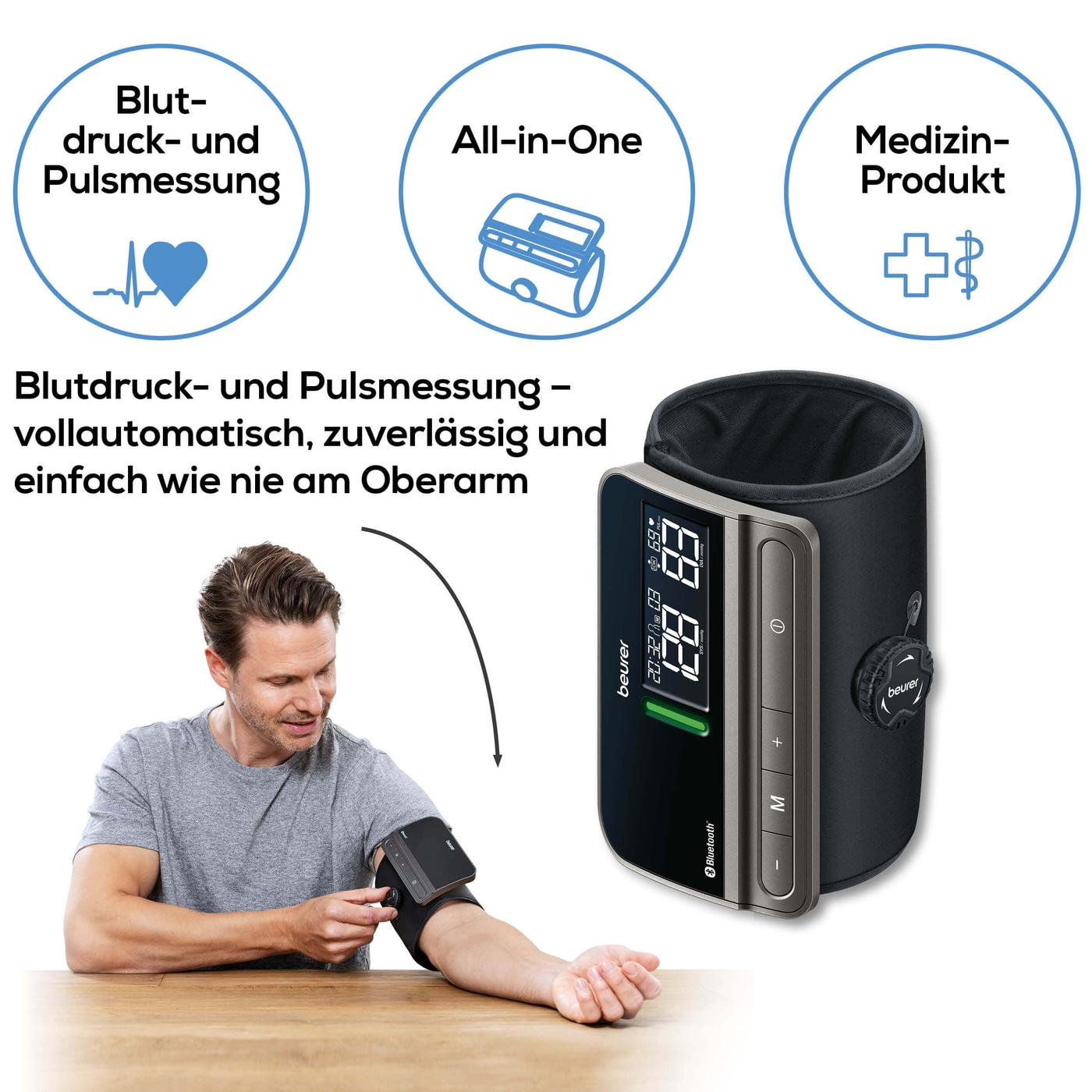 Beurer Blutdruckmessgerät BM 81 easyLock-Bluetooth® Oberarm-Blutdruckmessgerät mit Inflation-Technology & easyLock-Manschette