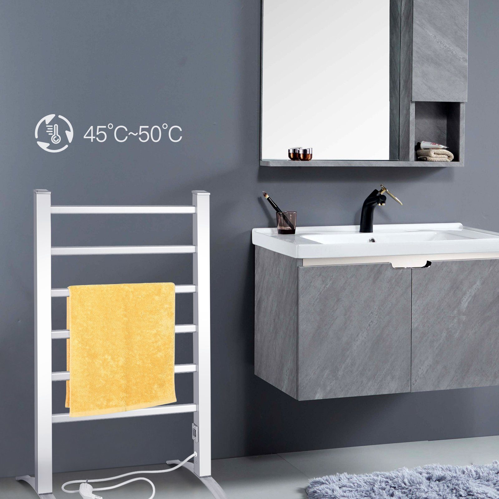 COSTWAY Heizkörper, 100W, mit 6 Stangen, freistehend & wandmontiert, 45℃-50℃
