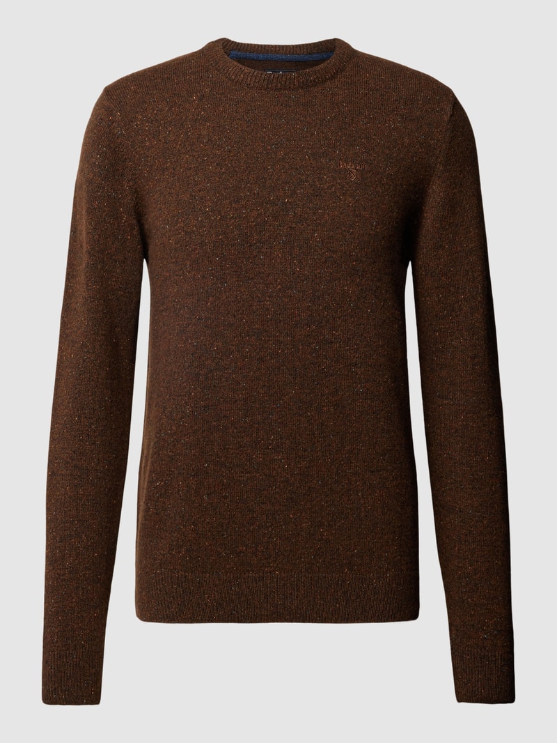 Strickpullover in Melange-Optik aus Woll-Mix mit Seiden-Anteil in mittelbraun