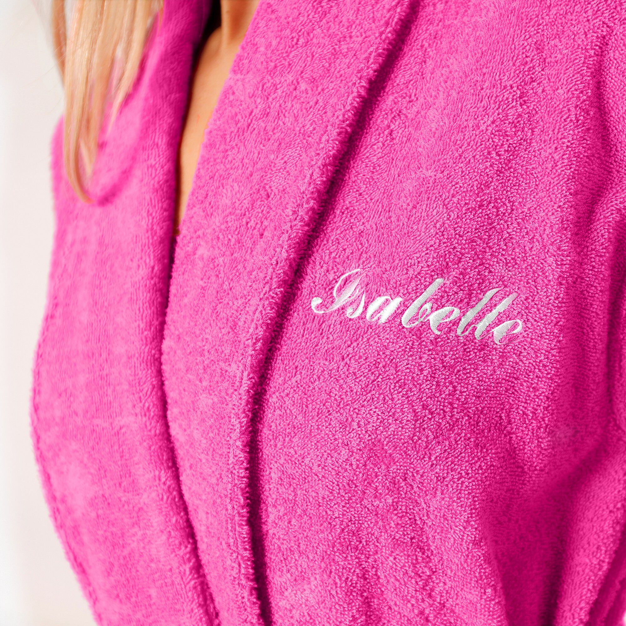 Peignoir mixte adulte éponge bouclette col châle personnalisable