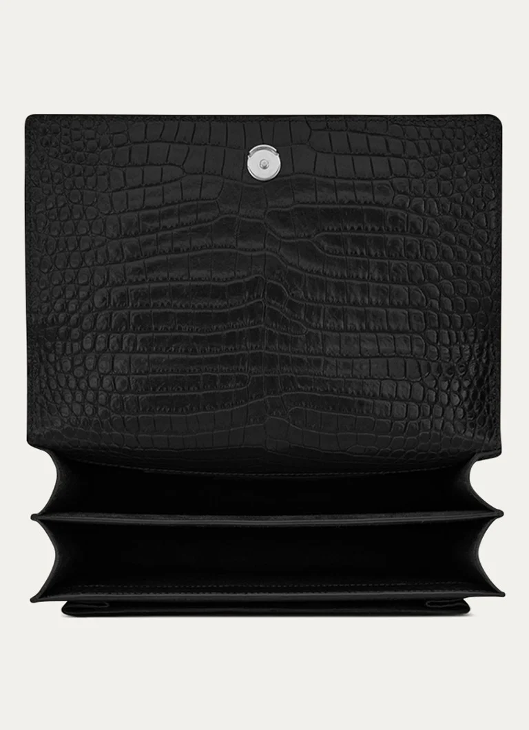 Saint Laurent Sunset Medium calfskin shoulder bag with crocodile texture