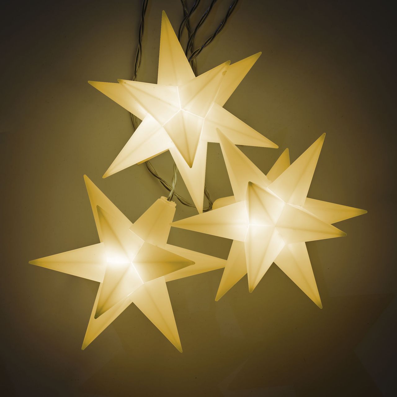 Weles AMARE LED Sterne 3er Kette weiß Durchmesser der Sterne je 15 cm, Länge der Kette 1,5 m (zzgl. 1 m Zuleitung), LED Farbe warmweiß, CE geprüft, für den Innen- und Außenbereich, Timer