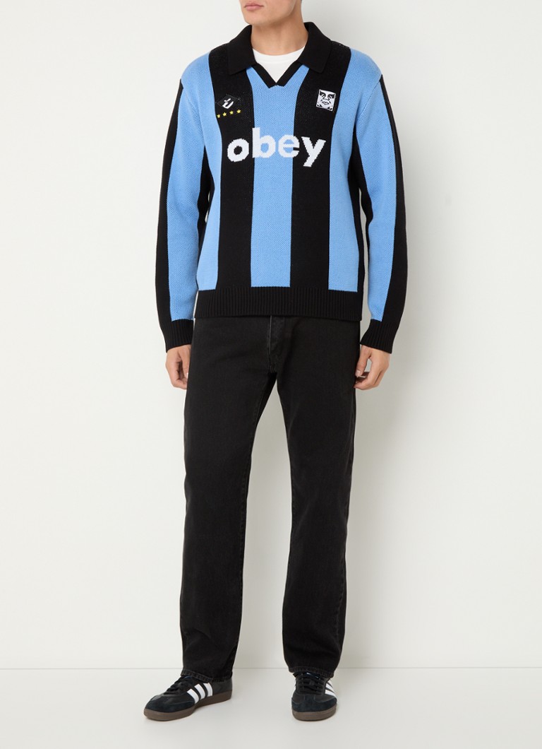 Gruby sweter Obey z logo i nadrukiem na plecach.
