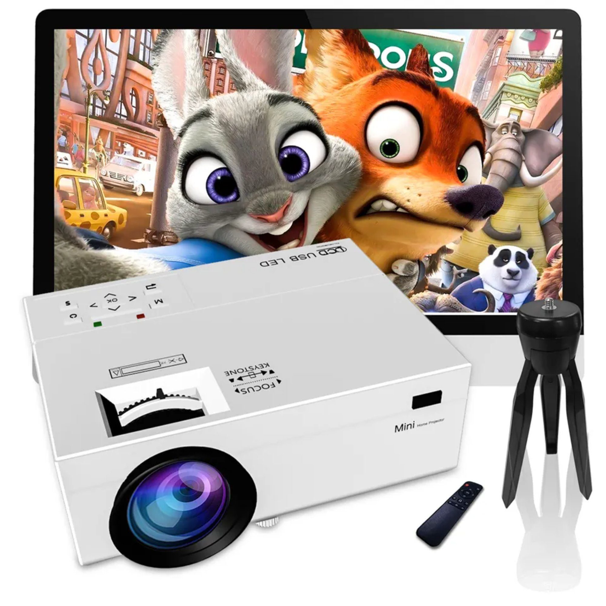 TransJee 1080P HD Projektor WiFi 3D LED Mini Video Theater Heimkino LED-Beamer (10000:1, 1280*720 px, Internetfähig, integriertes Internet, integrierte Lautsprecher)