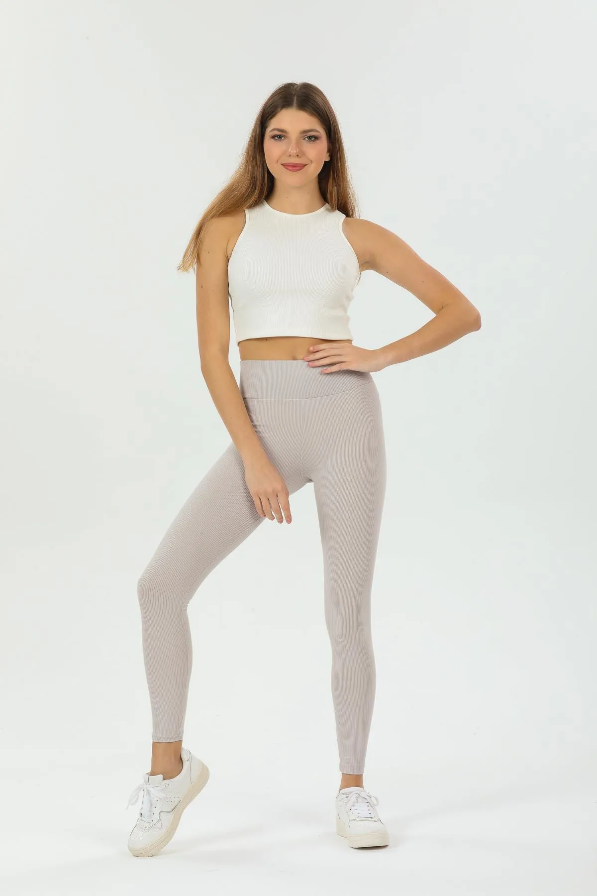 Domoda  Stone High Waist, gerippte, elastische Strickstrumpfhose mit Interlock-Taille
