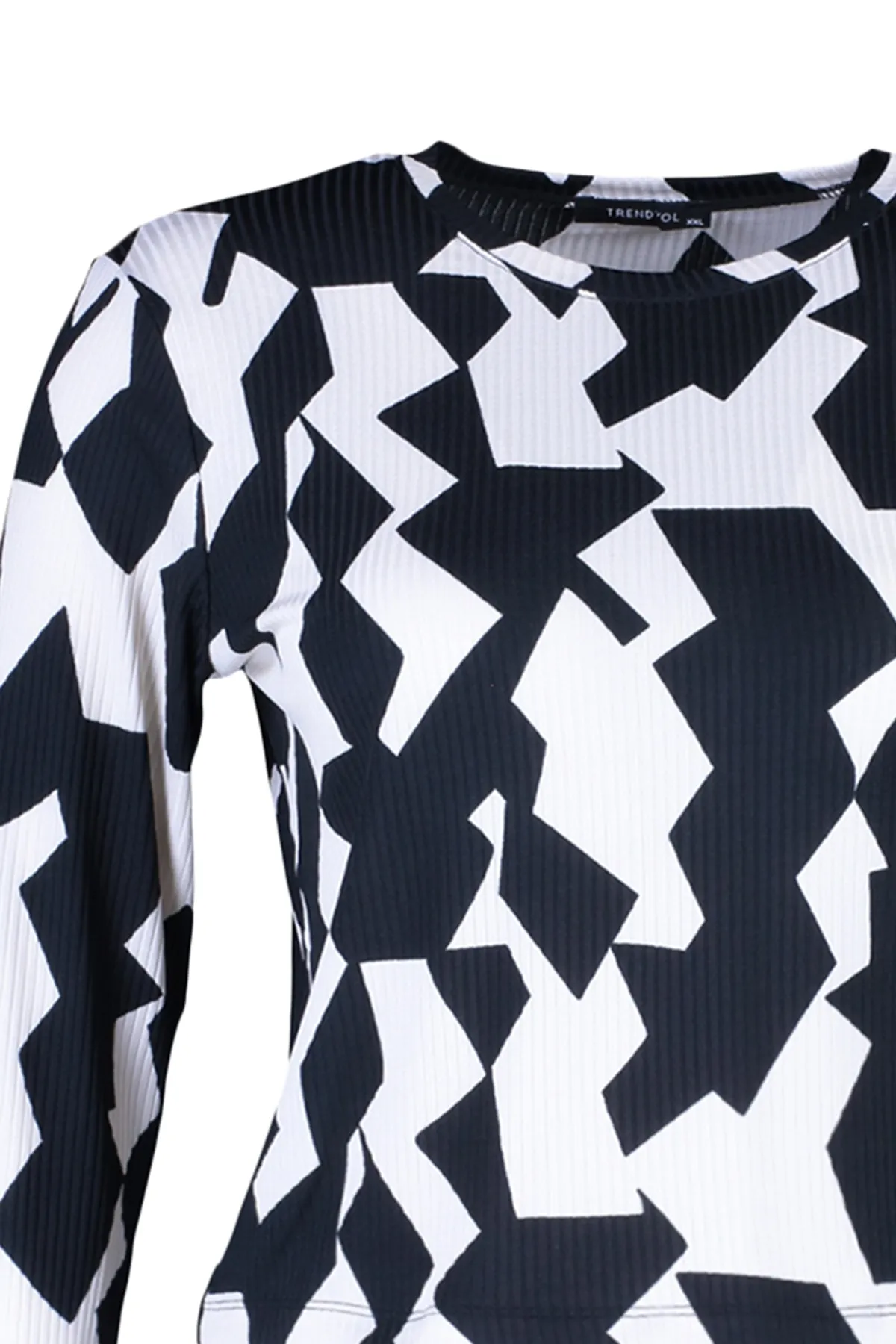 Trendyol Curve  Mehrfarbig gemusterte, figurbetonte Cord-Strickbluse TBBAW23AF00016