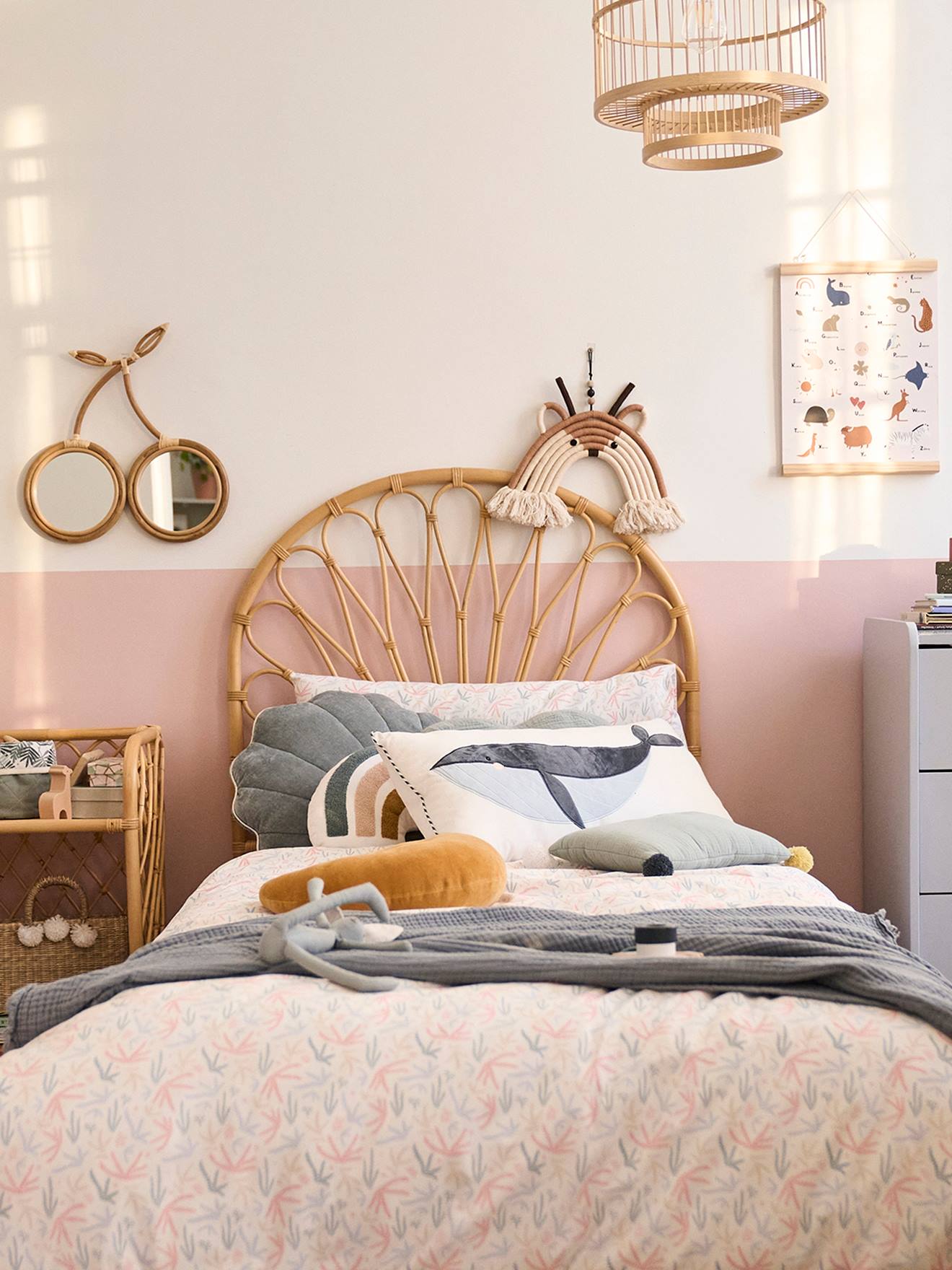 Vertbaudet Kopfteil für Kinderbett aus Rattan BOHO - natur/blumenform
