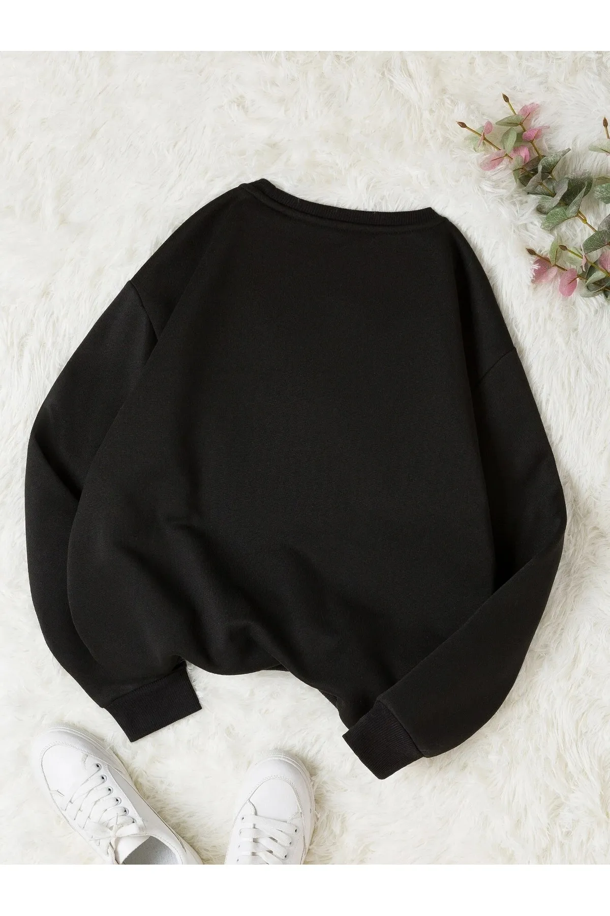Know  Schwarzes Damen-Sweatshirt mit Gänseblümchen-Print und Rundhalsausschnitt
