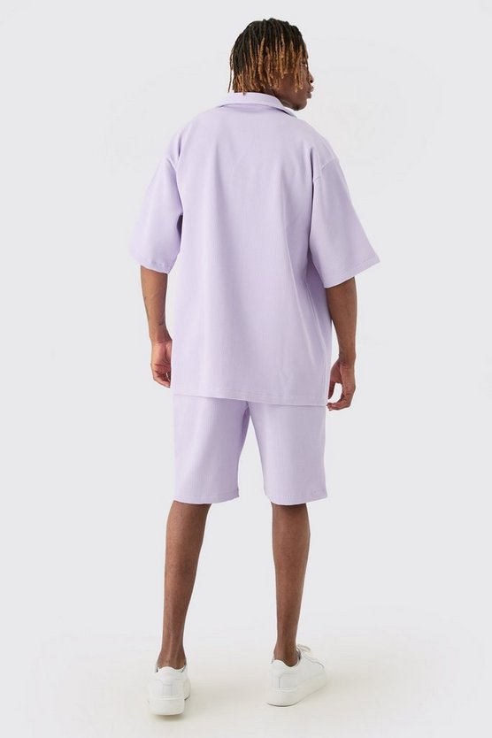 Tall kurzärmliges Oversize Hemd & Shorts in Lila