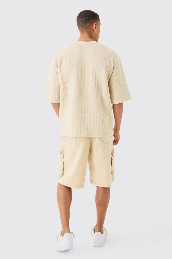 Gestepptes Oversize T-Shirt mit Fischgräten-Print und Man-Print