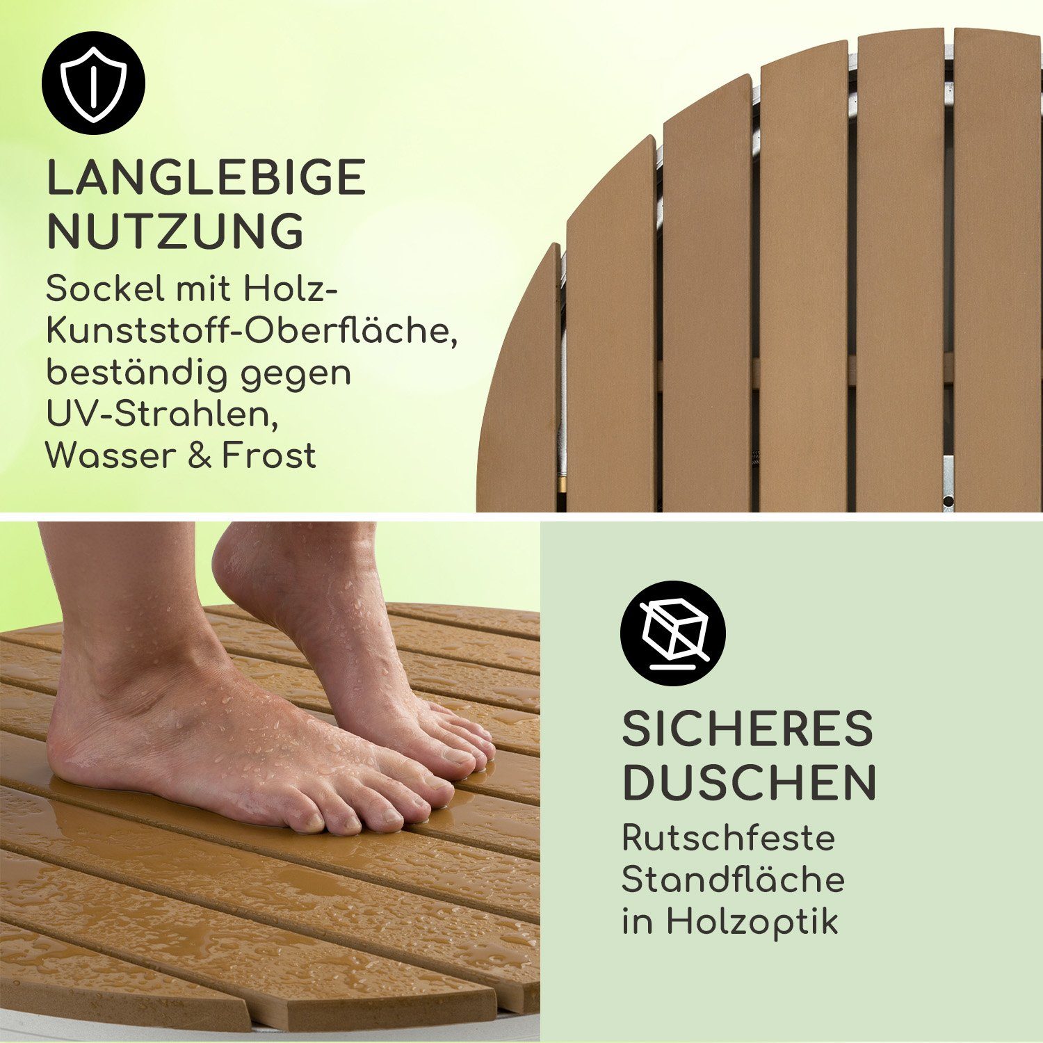 blumfeldt Gartendusche Sumatra Breeze Round Gartendusche WPC Aluminium 70x55cm rund (Set, 1 St), Wasser-, Frost- und UV-beständige Oberfläche