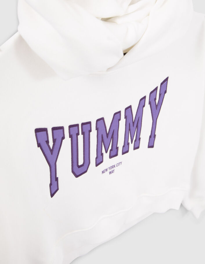 Sweat blanc cassé brodé maxi typo parme fille