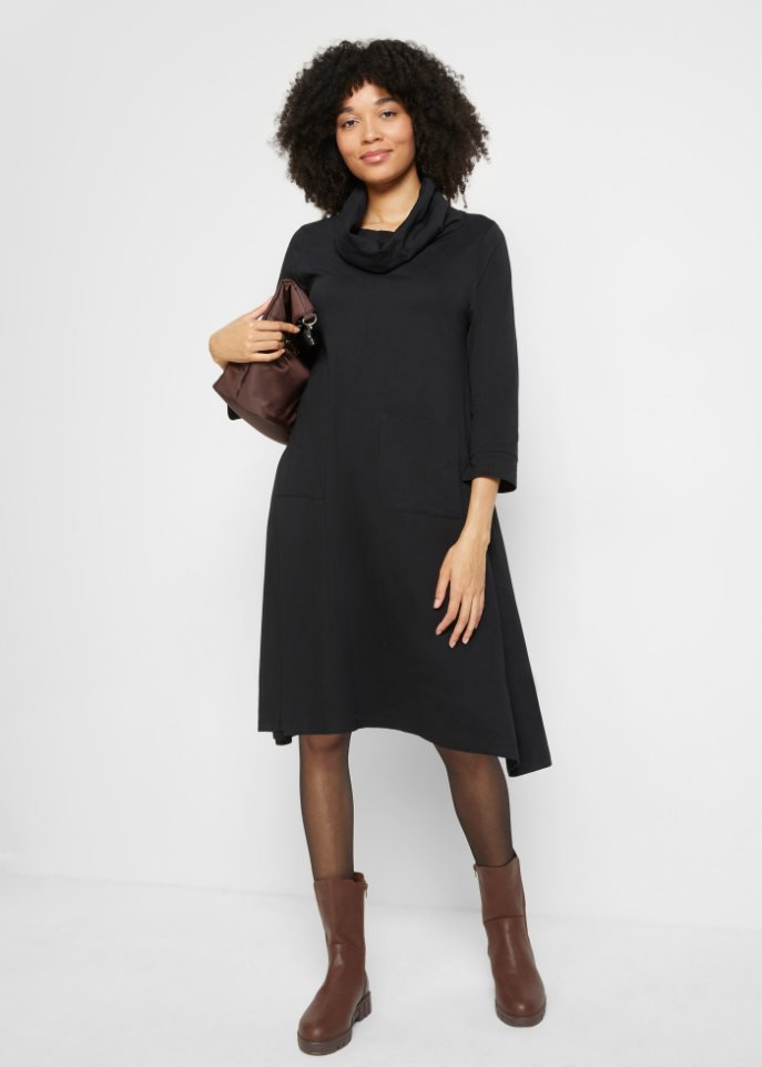 Knieumspielendes Baumwollkleid mit Taschen, 7/8- Arm