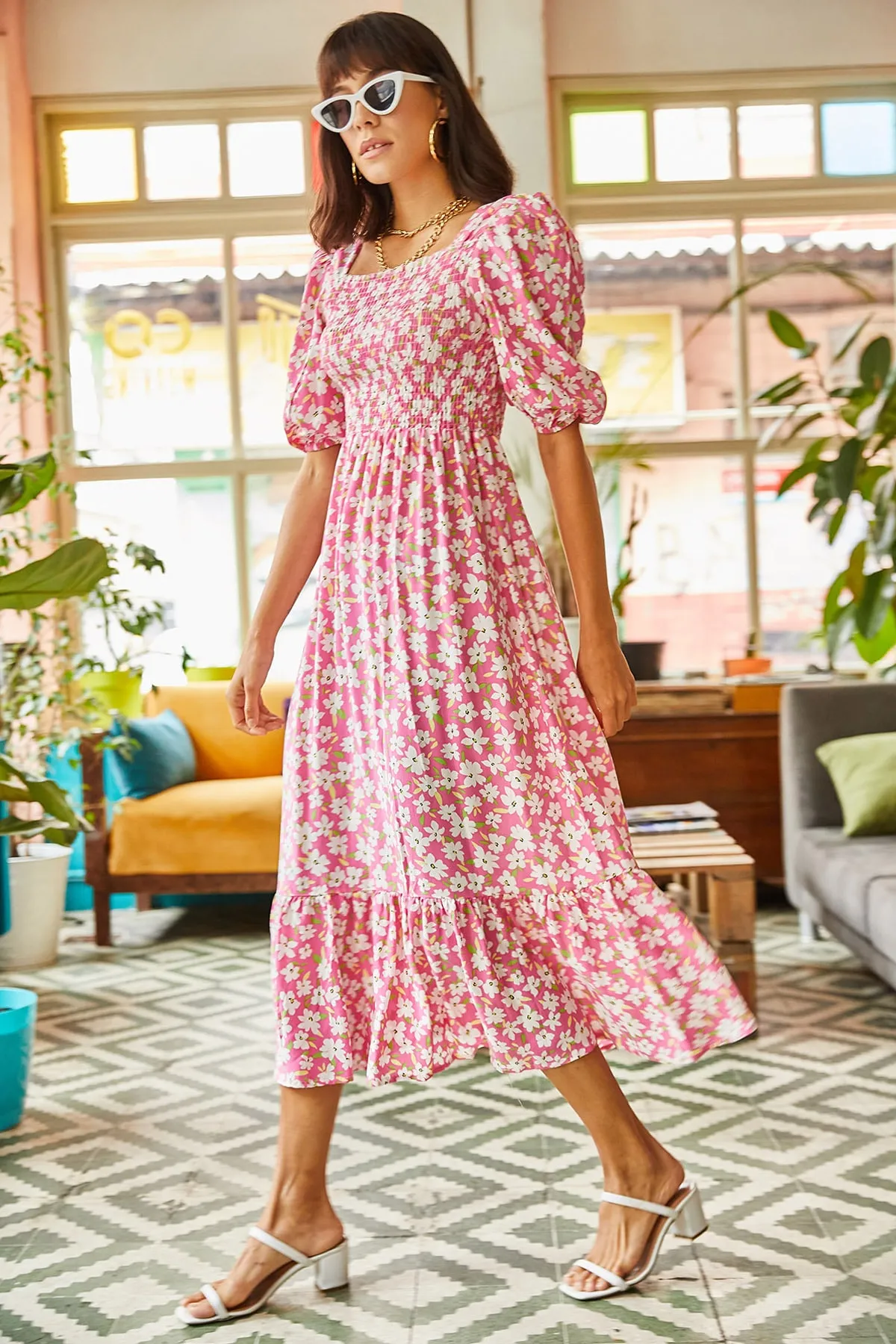 Olalook  Rosa Gimped Lässiges Kleid aus gewebter Viskose für Damen ELB-19001483