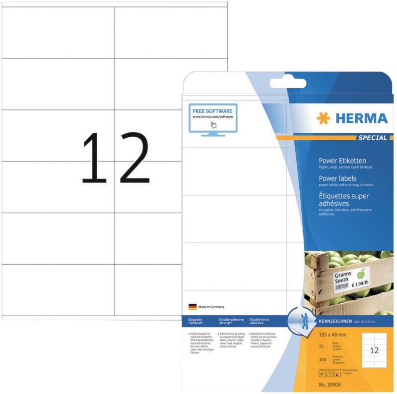 HERMA Power Etiketten 10908 Weiß Rechteckig 300 Etiketten pro Packung