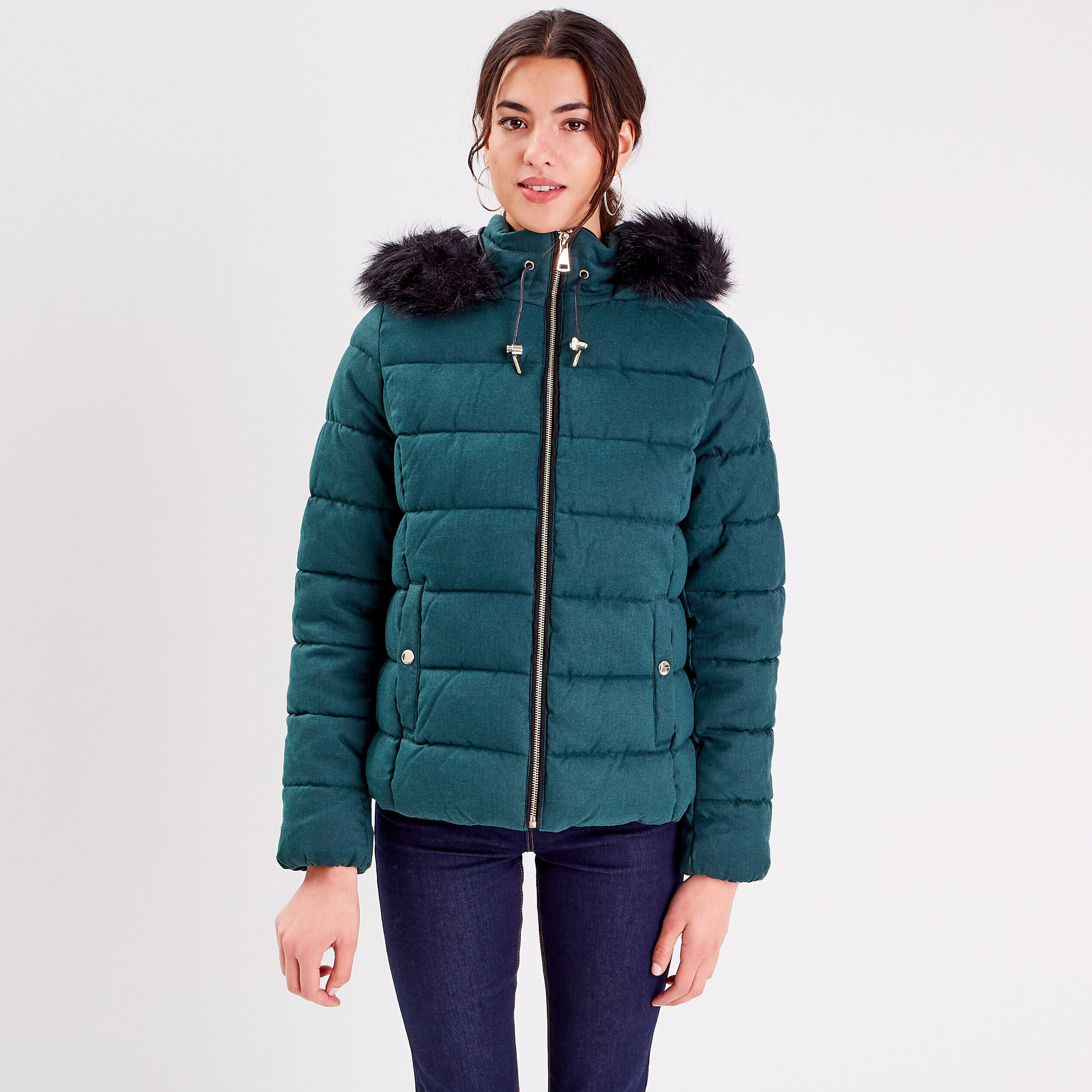 Doudoune avec capuche vert foncé femme | Cache Cache