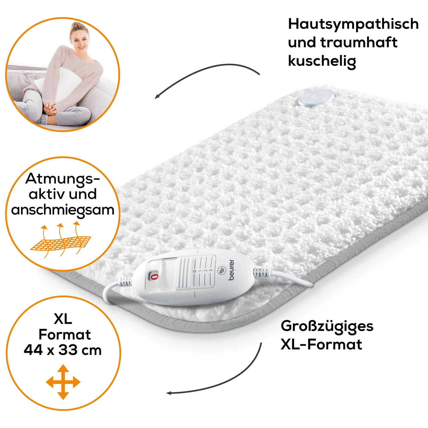 Beurer Heizkissen HK 42 Super-Cosy-Super flauschiges XL Wärmekissen mit 3 Wärmestufen