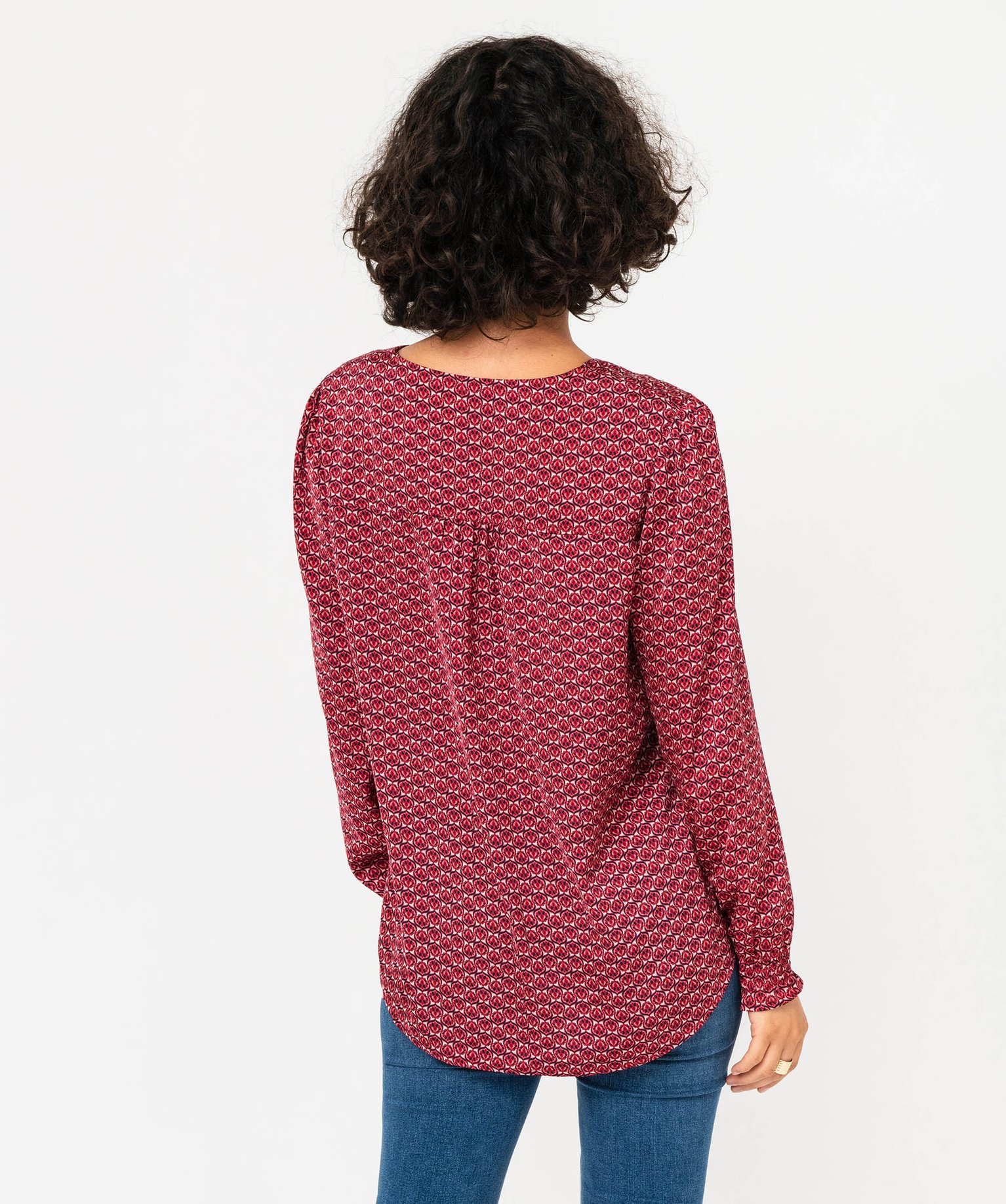Blouse imprimée à manches longues avec col V femme imprime | GEMO