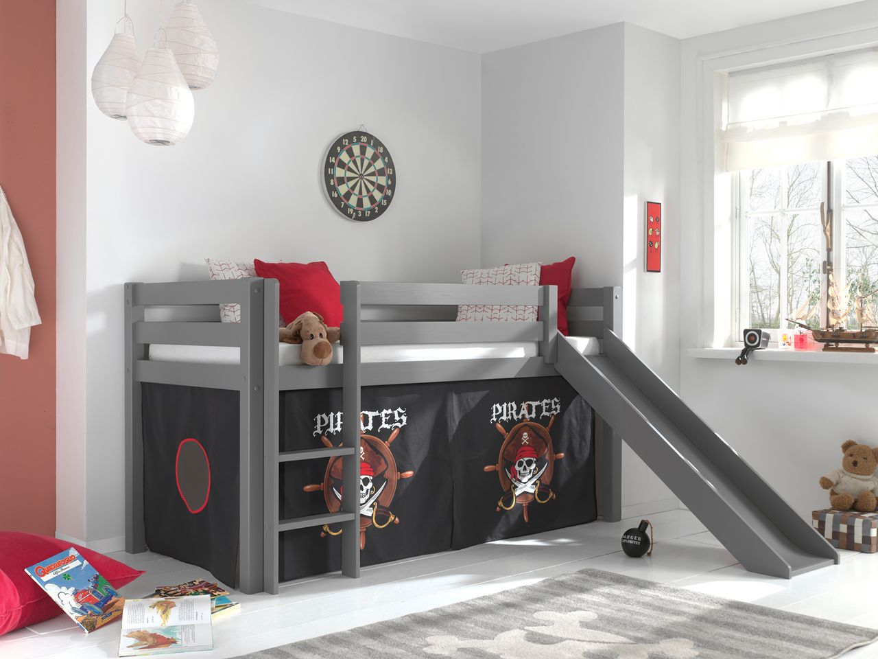 VIPACK Spielbett Pino mit Rutsche und Textilset 