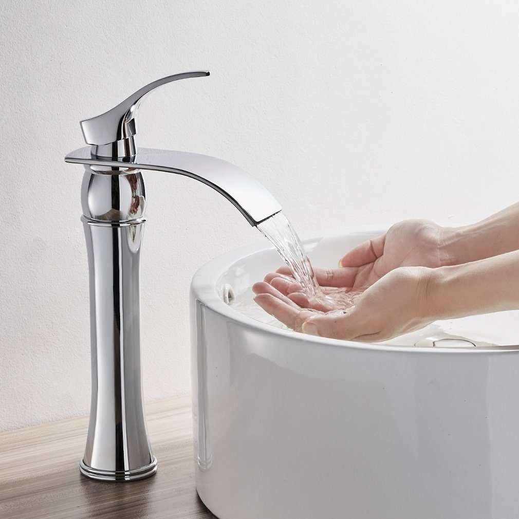 Auralum Waschtischarmatur Wasserhahn Bad Wasserfall, Waschtischarmatur mit Auslauf Höhe 220MM
