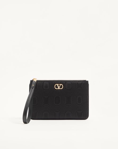 Clutch VLogo Signature em tecido moiré com logo de joia