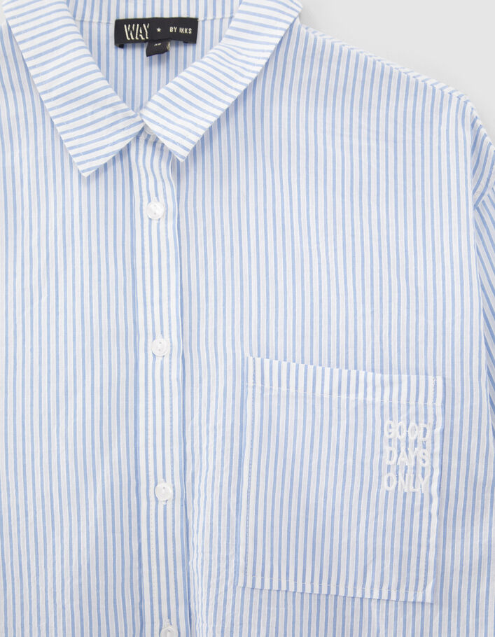 Chemise blanc cassé à rayures bleues fille