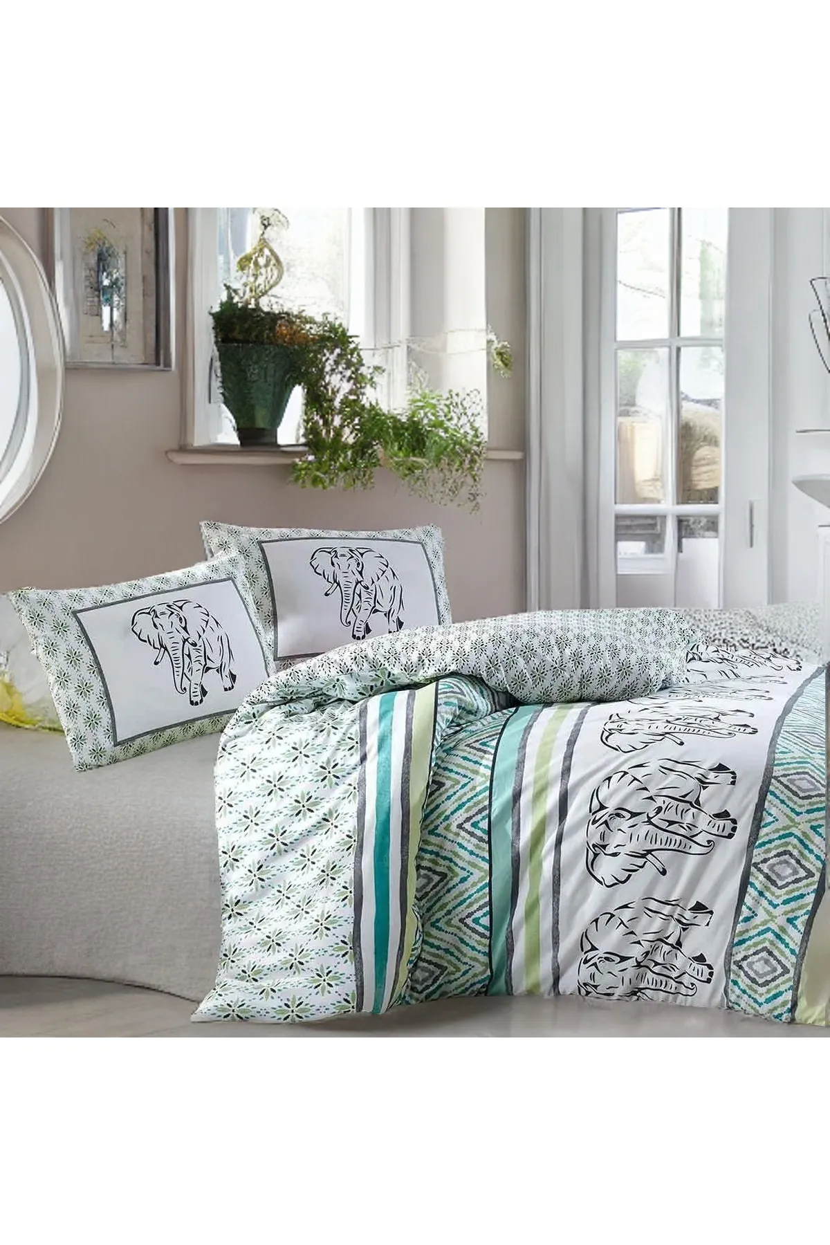 Elart  Breeze of Peace Bettbezug-Set für Doppelbett, 100 % natürliche Baumwolle, Ranforce, 4-teilig