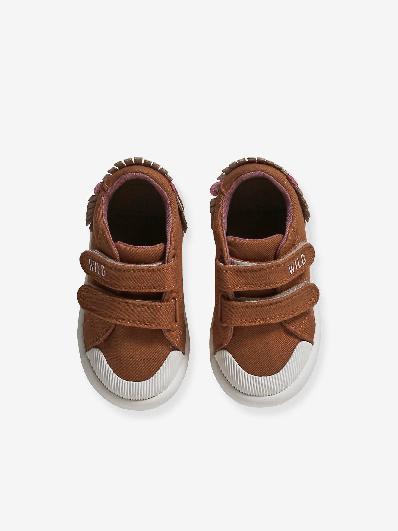 Vertbaudet Jungen Baby Stoff-Sneakers, Klett - dunkelbraun
