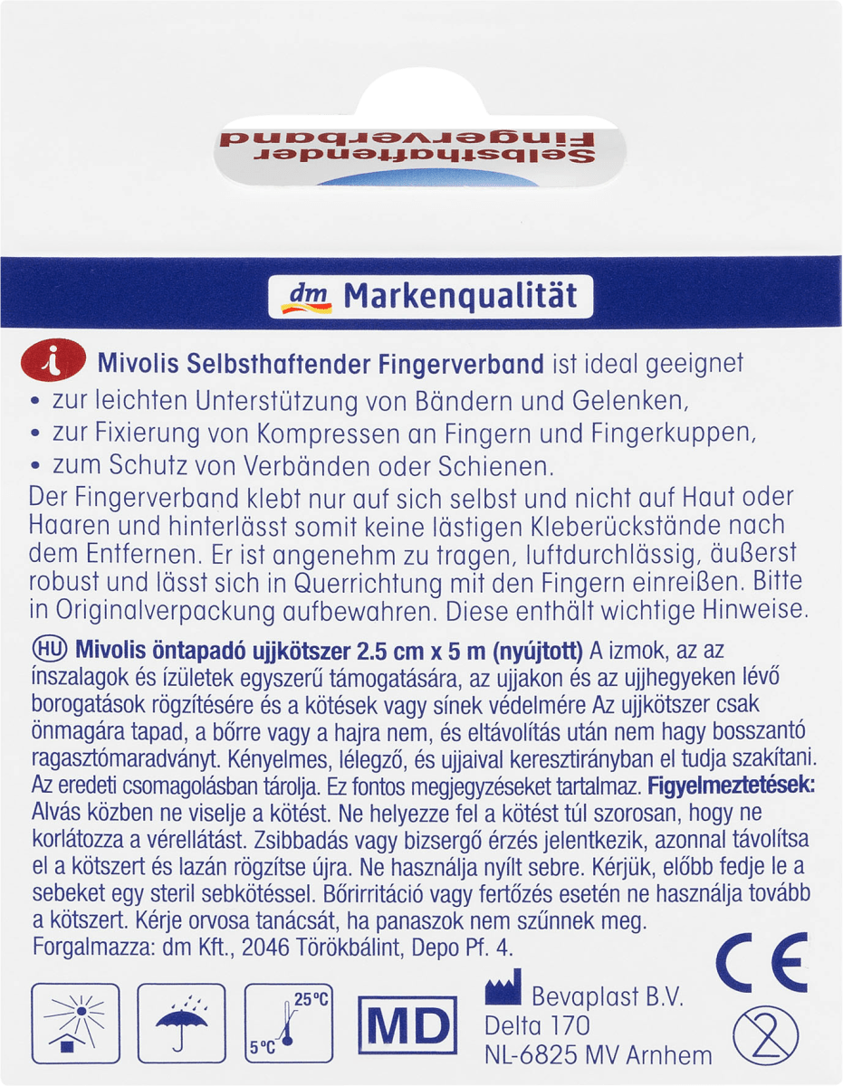 Selbsthaftender Fingerverband, 2,5 cm x 5 m (gedehnt), 1 Rolle, 5 m