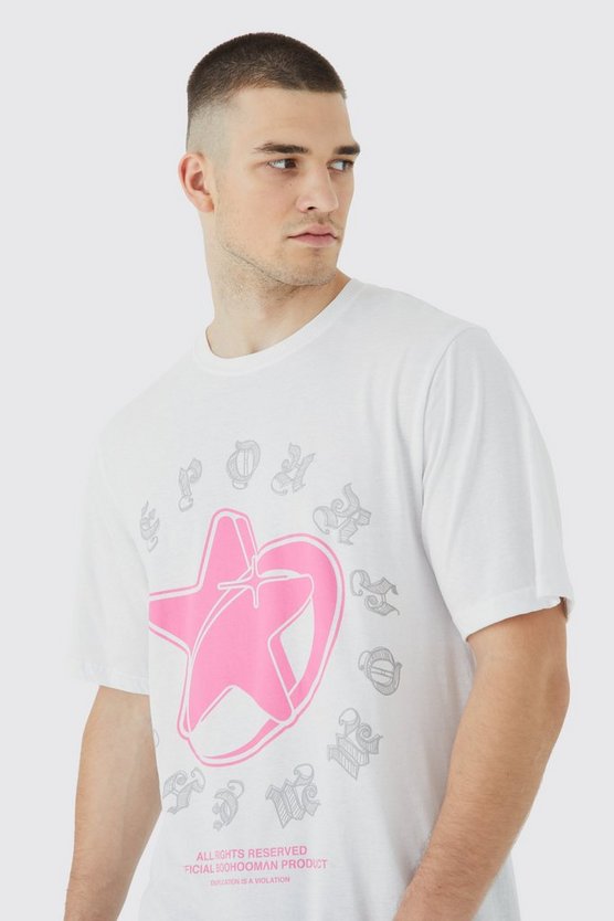 Tall Oversize T-Shirt mit Pour Homme Y2k Stern-Print