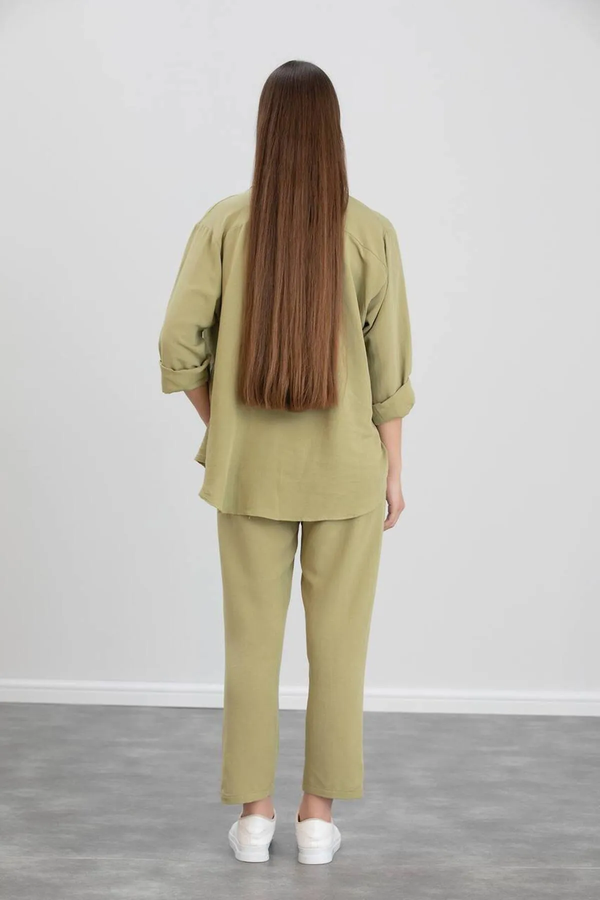 ZF BUTİK  Damen-Set aus doppeltem Leinenhemd, Hose, Unterteil und Oberteil