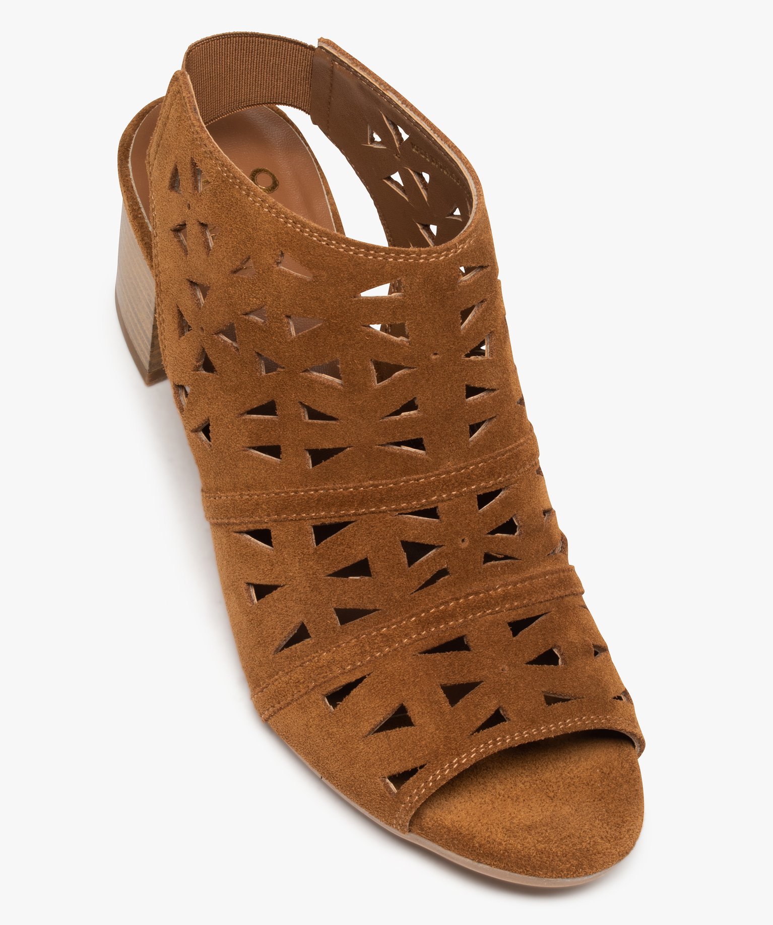 Sandales femme avec dessus en cuir ajouré camel | GEMO