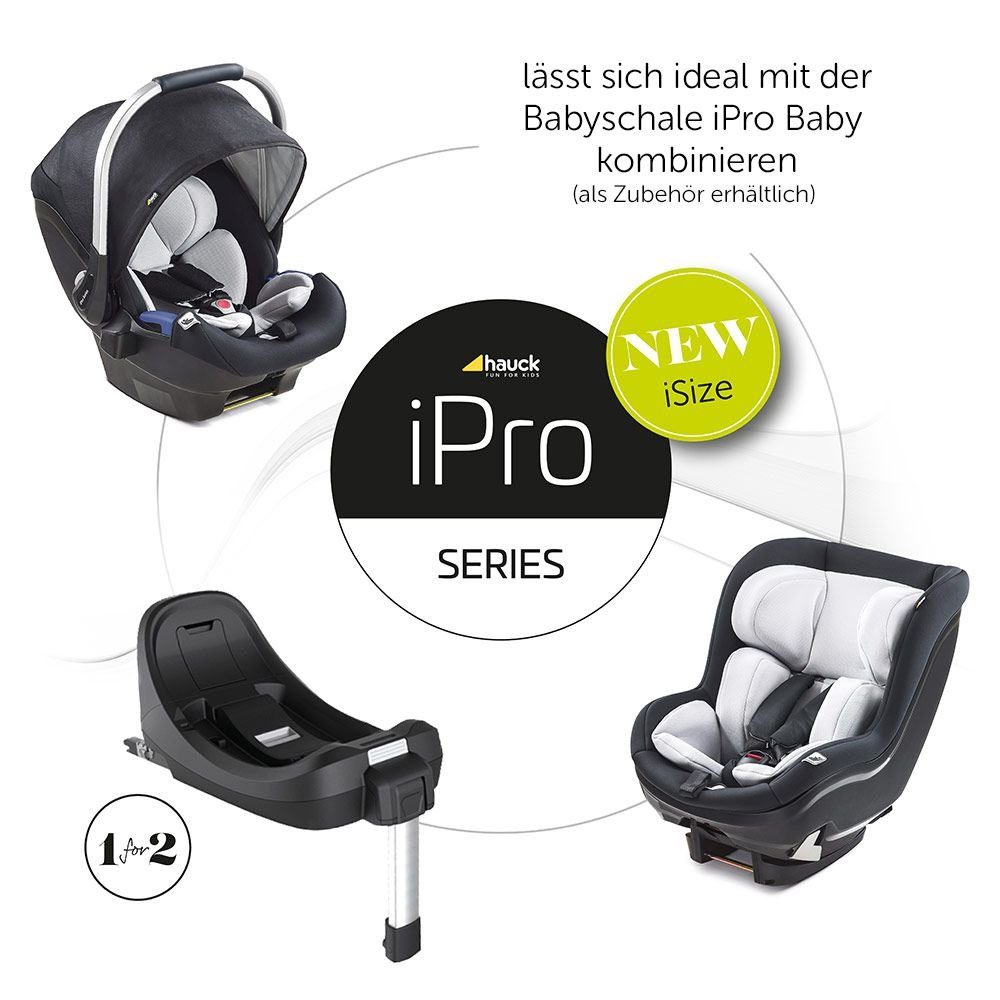 Hauck Autokindersitz iPro Kids - Caviar, bis: 18 kg, (2-tlg), Reboard Kindersitz inkl. Isofix Basis iPro Base - i-Size bis 4 Jahre (40 - 105 cm) inkl. Sitzverkleinerer