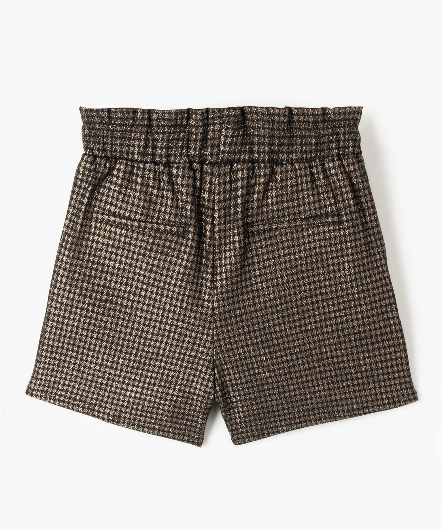 Short fille à taille élastiquée motif pied-de-poule doré noir | GEMO