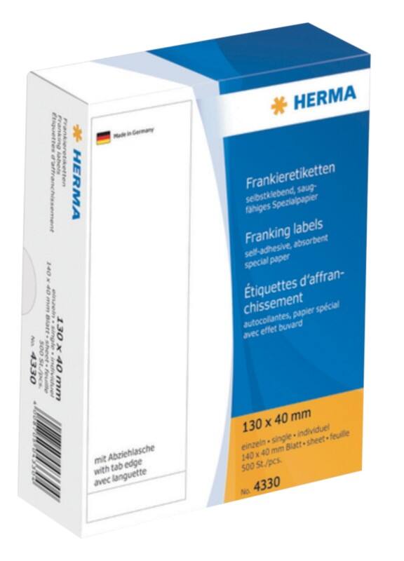 HERMA Frankieretiketten 4330 Weiß 130 x 40 mm 500 Blatt à 1 Etiketten