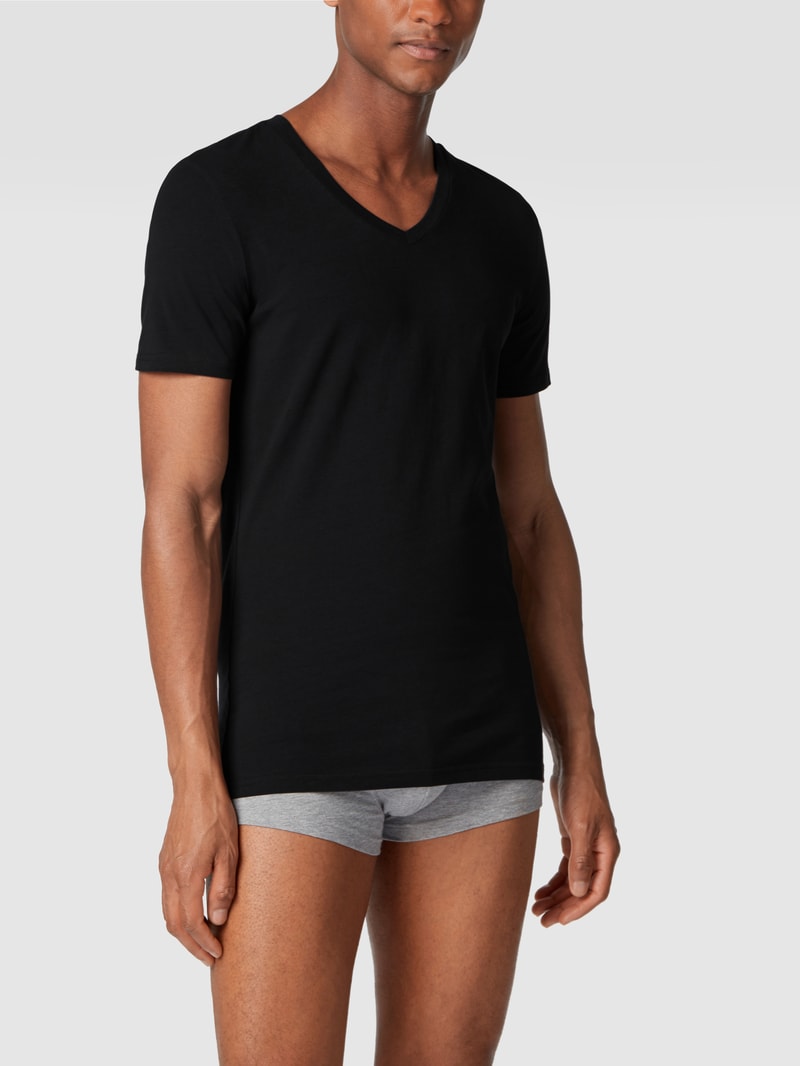 T-Shirt mit Stretch-Anteil im 2er-Pack Modell 'Caris' in schwarz